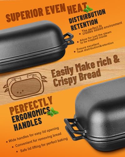 Cloche Loaf Dutch Oven, Pre-Seasoned, 9.5QT, Cast Iron Bread Pan with Lid Q8578