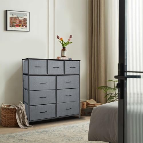 9 Drawer Dresser for Bedroom, Charcoal Black Fabric Storage Chest K84969