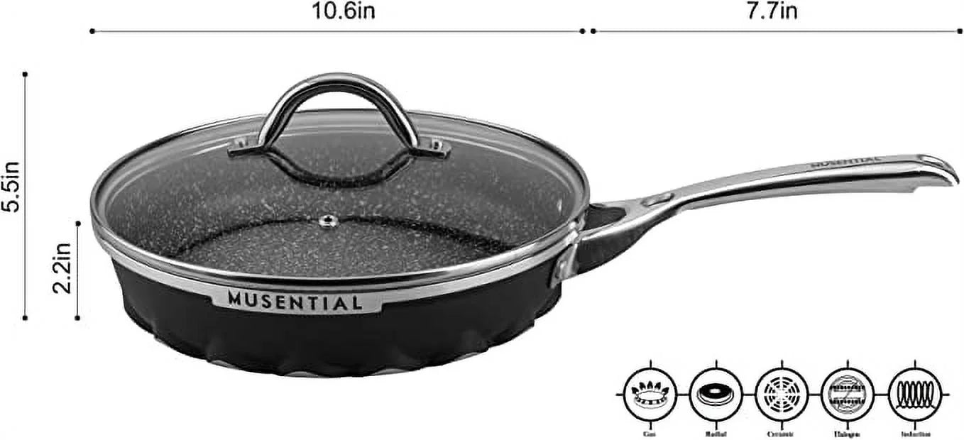 MUSENTIAL 10" Non-stick Frying Pan with Glass Lid, Black J593