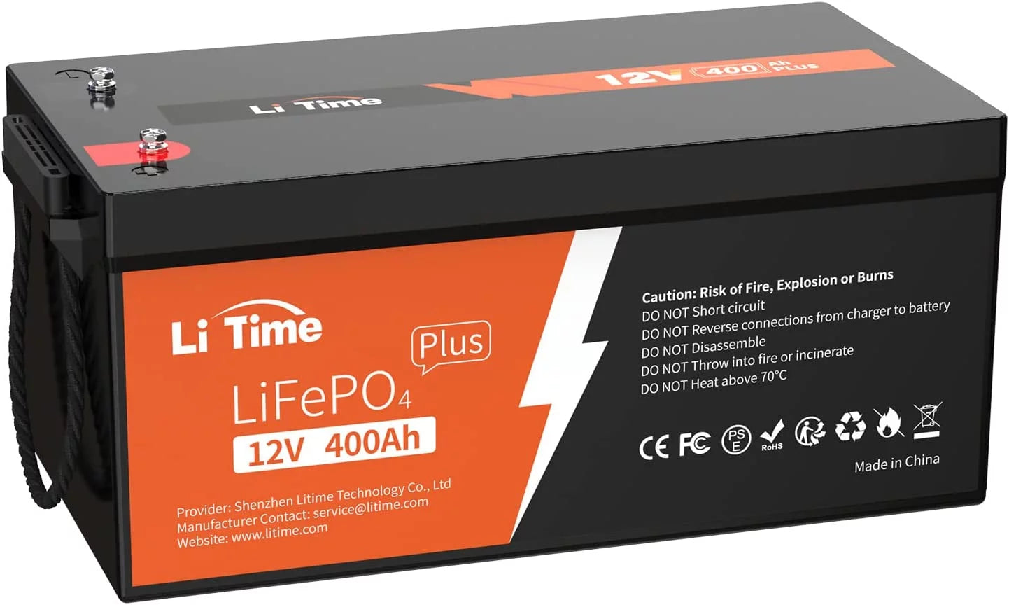 LiTime 12V 400Ah Lithium Battery, 3200W Max. Load Power LiFePO4 Battery with 250A BMS, 5120Wh Usable Energy for RV, Home Solar System