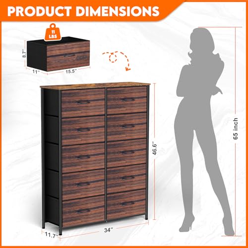 9 Drawer Dresser for Bedroom, Charcoal Black Fabric Storage Chest K84969