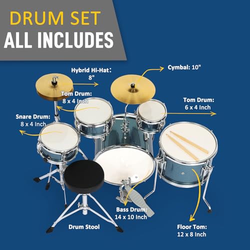Ktaxon 5-Piece Junior Drum Set with Throne, Pedal & Drumsticks, Black Y61267