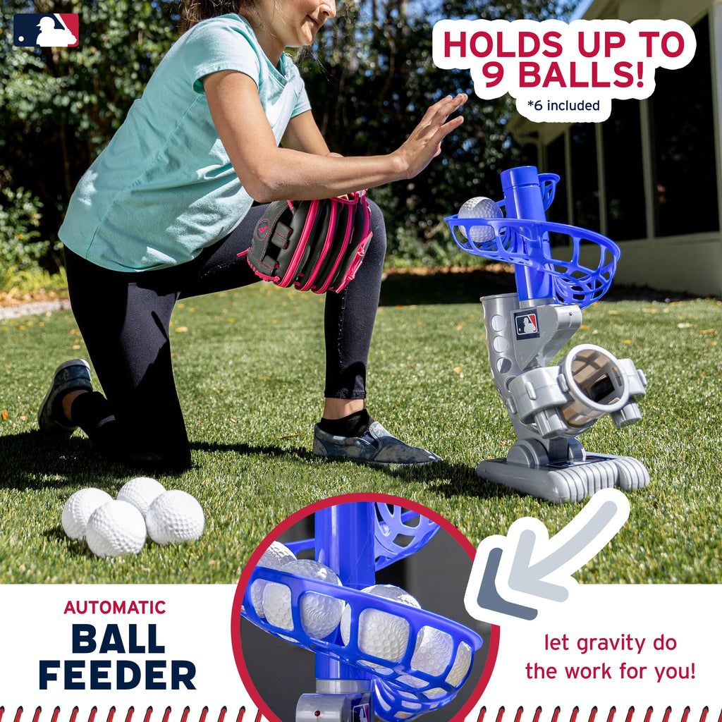 Franklin Sports Kids Baseball Pitching Machine Height Adjustable with 6 Plastic Balls, Grey/Blue U92360
