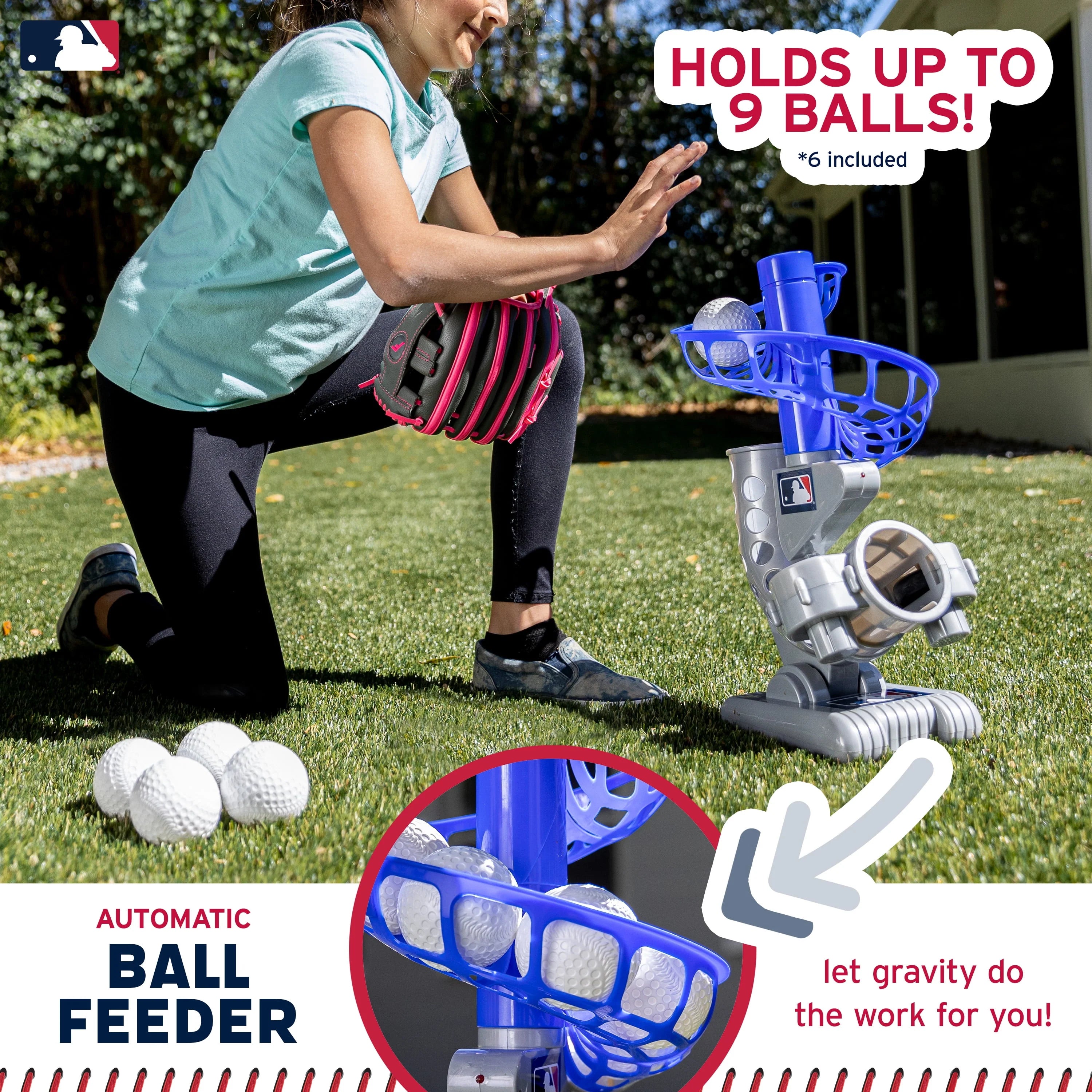 Franklin Sports Kids Baseball Pitching Machine Height Adjustable with 6 Plastic Balls, Grey/Blue U92360