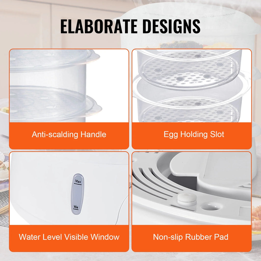 BENTISM 7.4Qt Electric Food Steamer 2-Tier with 60 Min Timer M21023