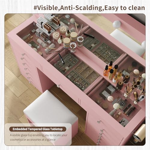 55" Vanity Desk with Charging Station and Lighted Mirror, Black Z765