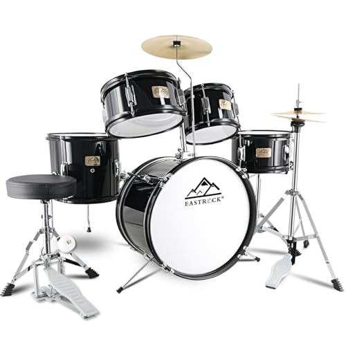 EASTROCK Kids Drum Set 5-Piece 16 Inches Junior Drum Kit with Throne, Cymbal, Pedal & Sticks U617814