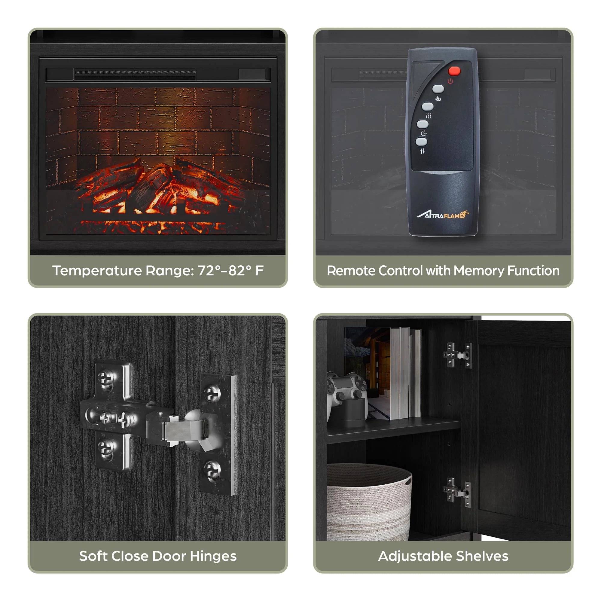 Ameriwood Home Ashton Lane Electric Fireplace TV Stand for TVs up to 65, Black Oak D206311