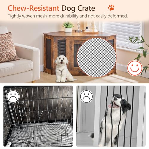Corner Dog Crate Furniture Wooden Kennel End Table for Small Medium Dogs Greige and Black V3428