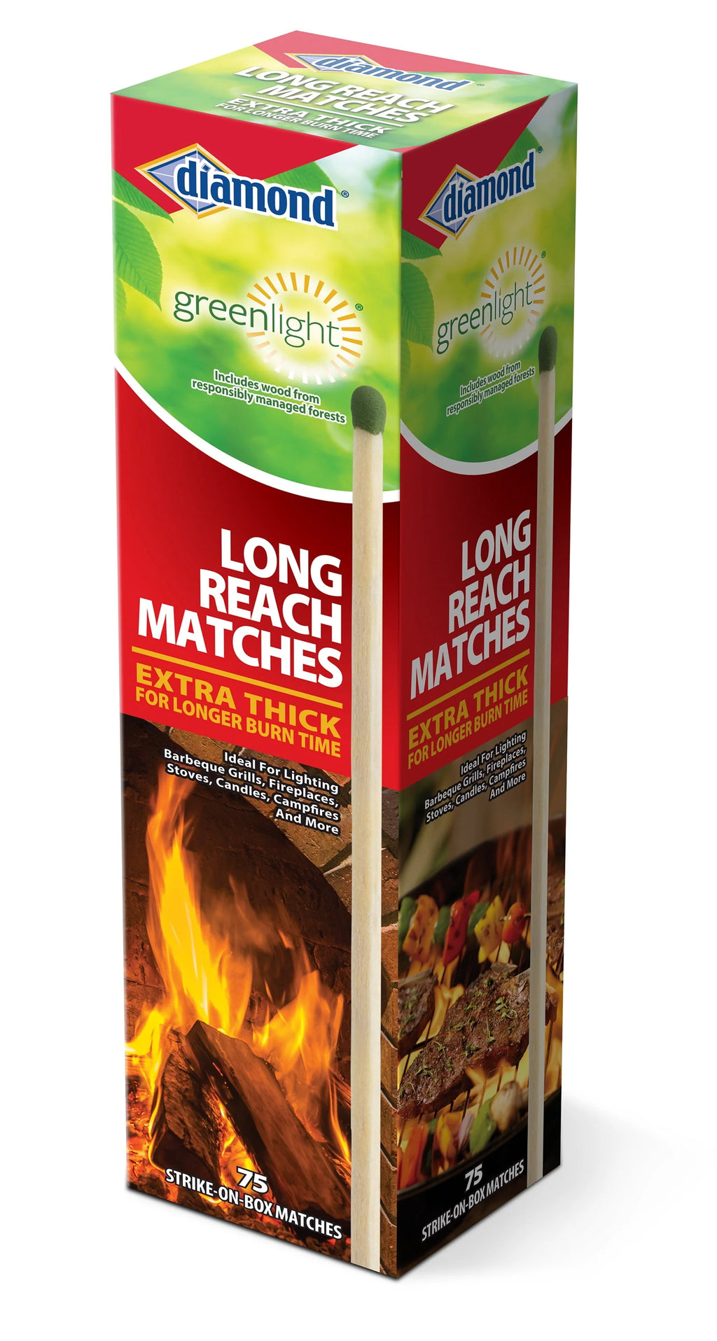 Diamond Greenlight Long Reach Matches, Large Strike on Box Matches 75 Count Fire Starters