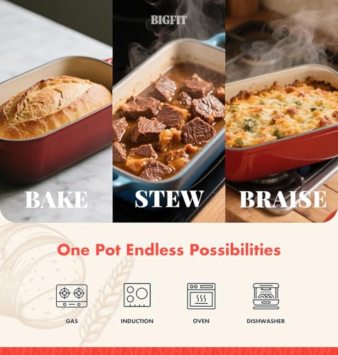 2 IN 1 Cast Iron Bread Loaf Pan with Lid, 3.4QT, Blue A3648