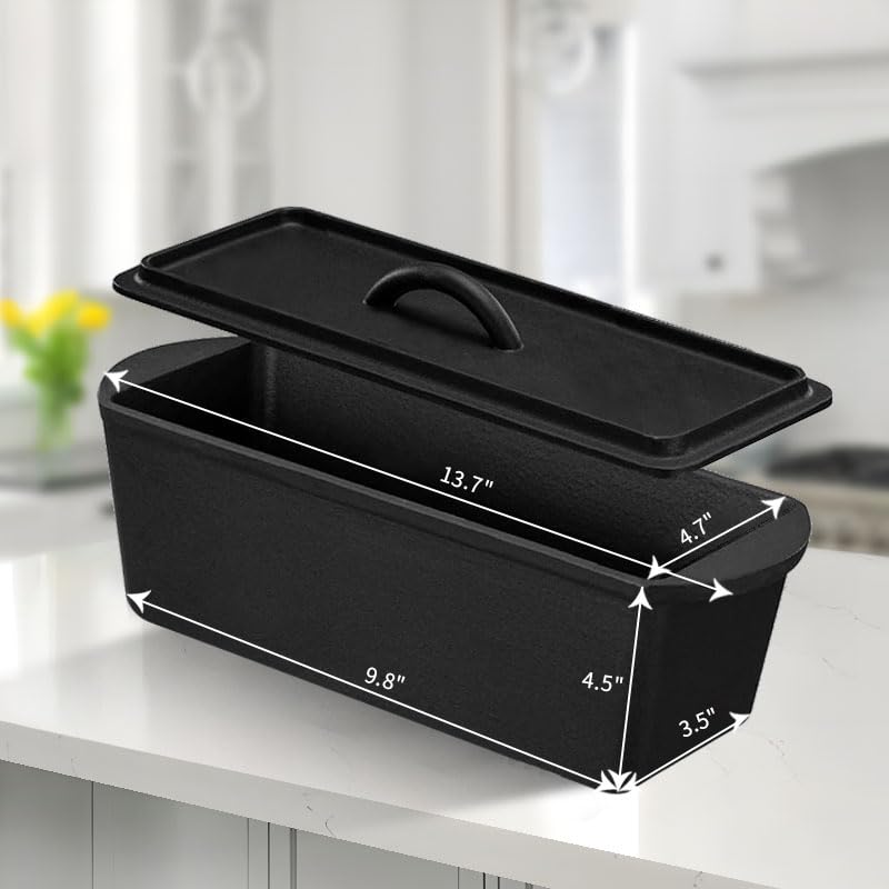 Cast Iron Bread Pan with Lid, 2LB Pullman Loaf Pan, Non-Stick, Dual Handle H7086