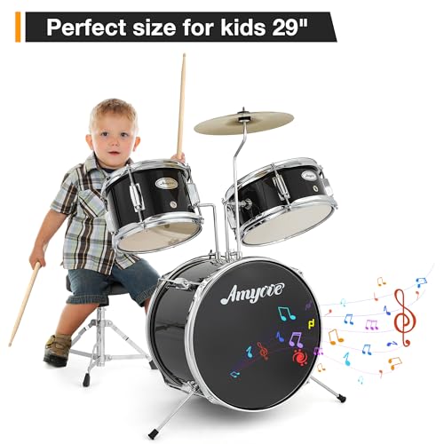 3 Piece Junior Drum Set with Cymbal and Drumsticks, Black X842152
