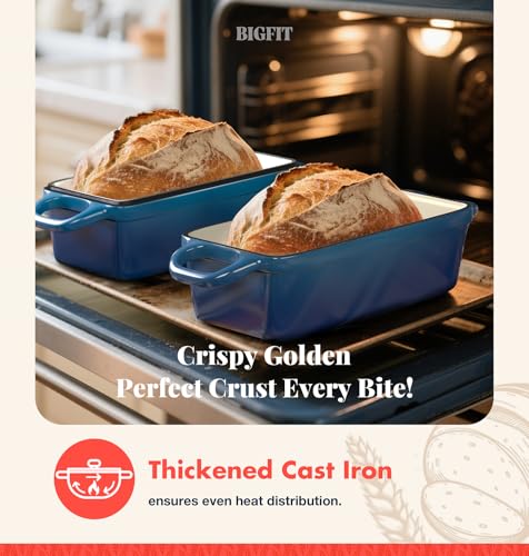 2 IN 1 Cast Iron Bread Loaf Pan with Lid, 3.4QT, Blue A3648