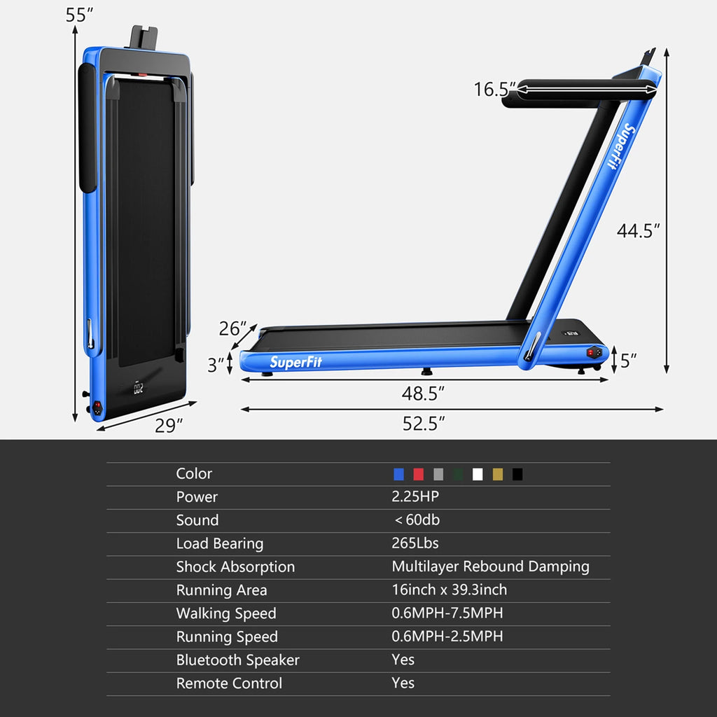 SuperFit 2 in 1 Folding Treadmill with APP Control Speaker Black D991