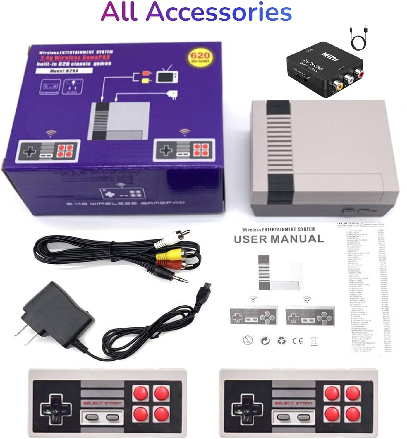 Classic Retro Games Console with 620 Built-in Games and 2 Controllers W369334