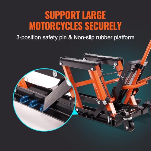 Steel Hydraulic Motorcycle Jack Stand, 1500 LBS Scissor Lift with 4 Wheels X495711