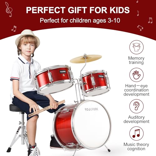 3 Piece Kids Drum Set with Throne, 14'' Bass Drum, Adjustable Seat W12582