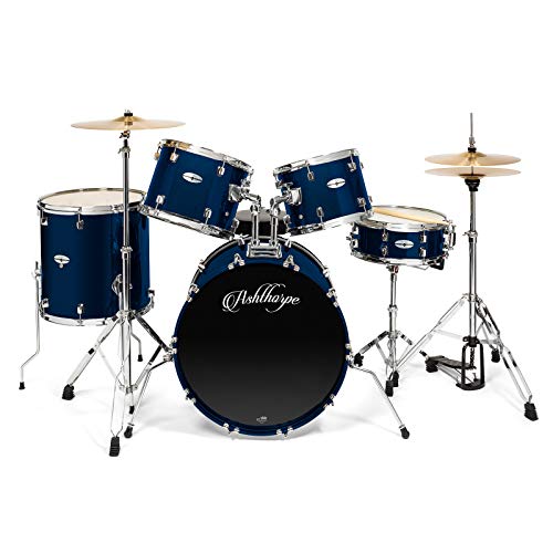 Ashthorpe 5-Piece Full Size Adult Drum Set with Remo Heads & Brass Cymbals M4400