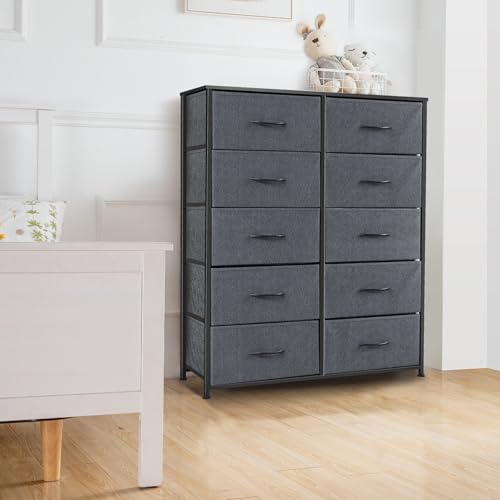 9 Drawer Dresser for Bedroom, Charcoal Black Fabric Storage Chest K84969