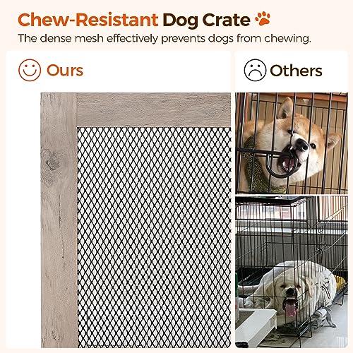 Corner Dog Crate Furniture Wooden Kennel End Table for Small Medium Dogs Greige and Black V3428