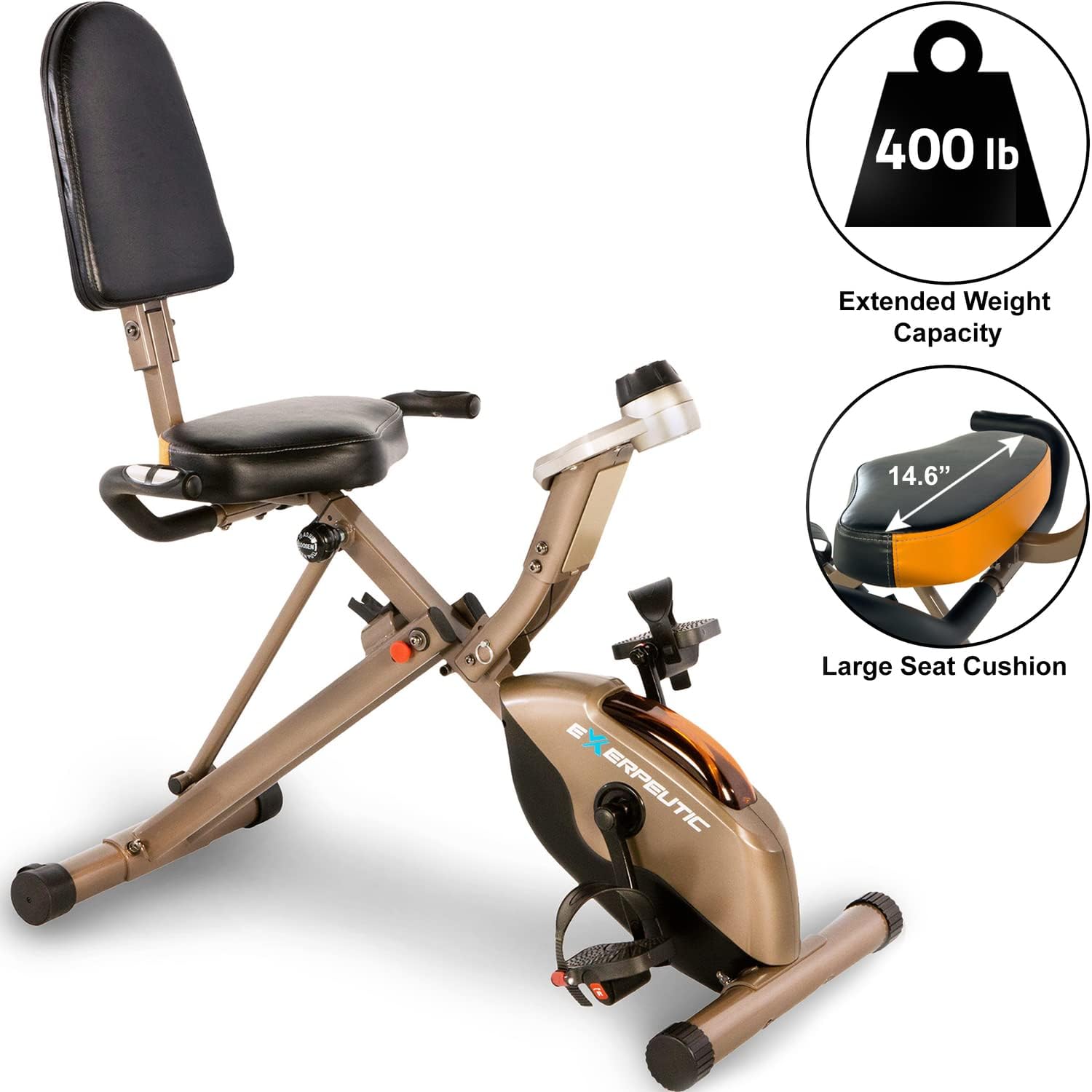 Exerpeutic Gold 525XLR Folding Recumbent Exercise Bike, 400 lbs N10335