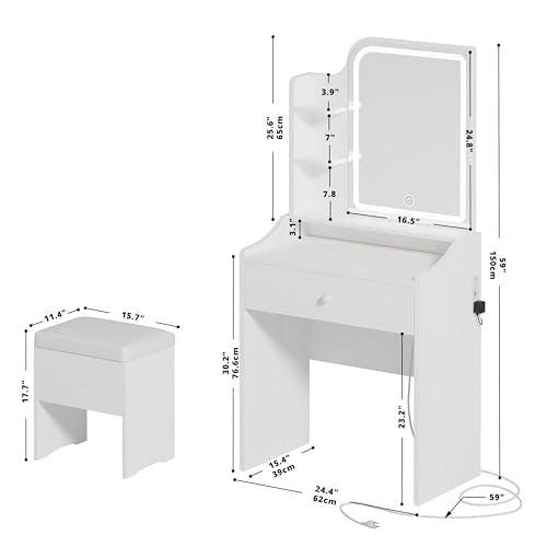 LIKIMIO Small Makeup Vanity Desk with Mirror and Lights, White S9485