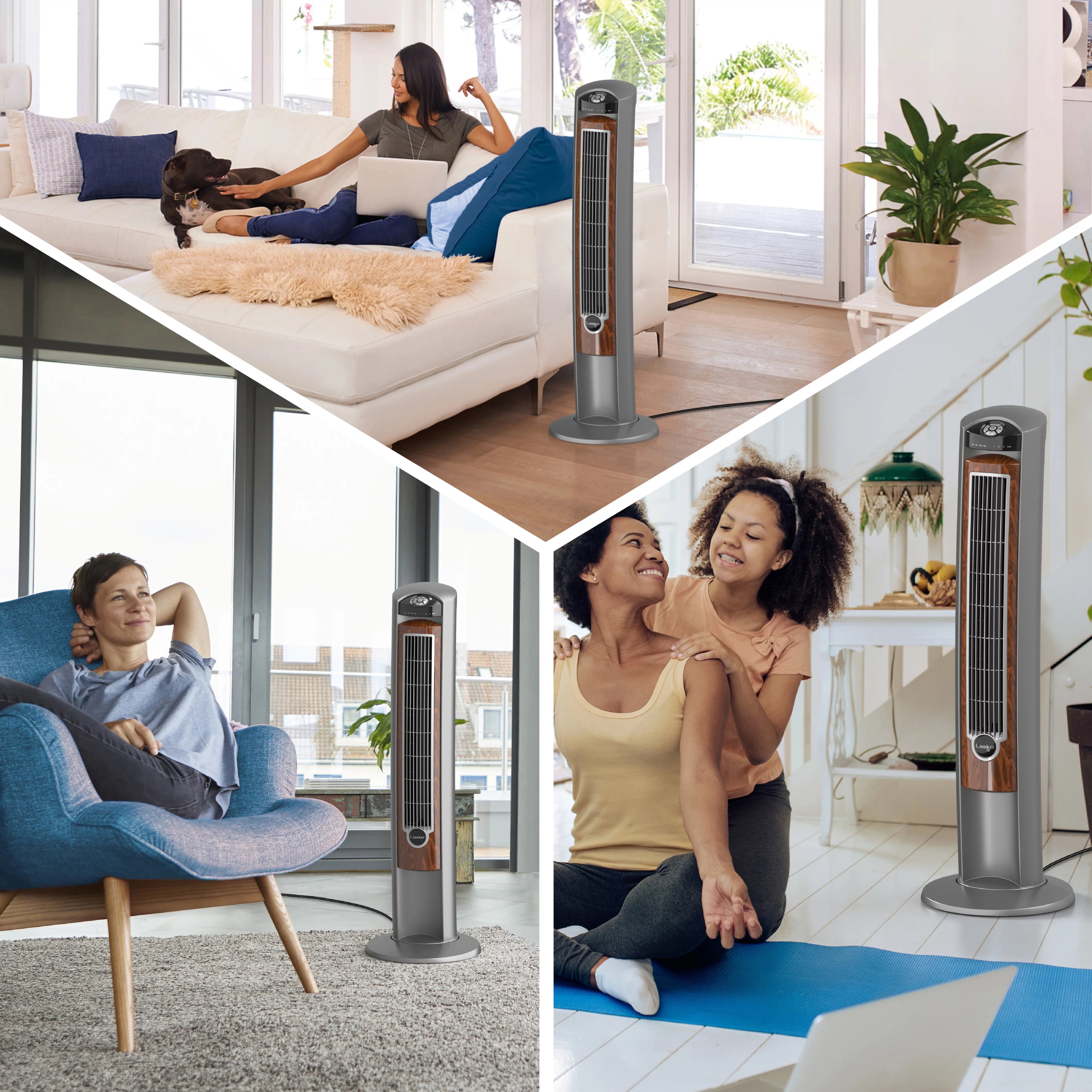 Lasko 42 Wind Curve Tower Fan with Ionizer and Remote, Gray/Woodgrain C6204