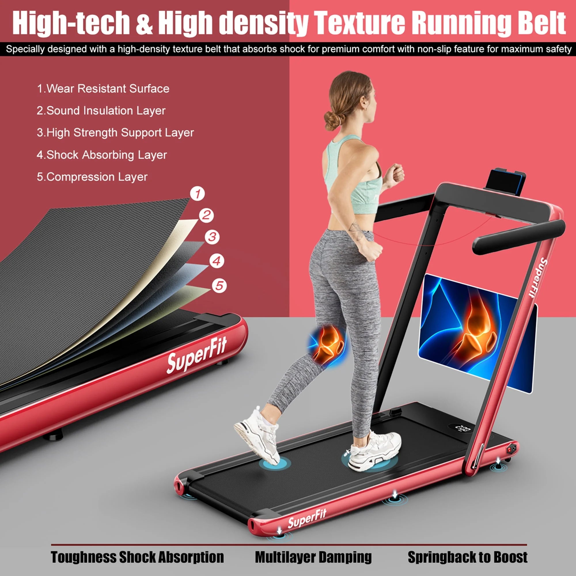 SuperFit 2 in 1 Folding Treadmill with APP Control Speaker Black D991