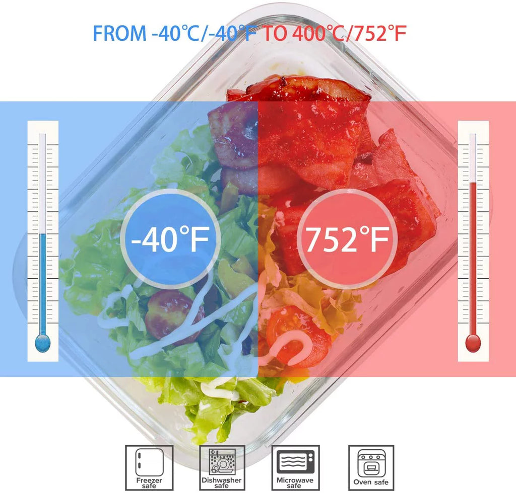 AILTEC Glass Food Storage Containers with Lids, 9-Pack U3511