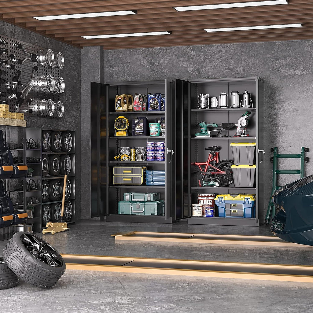 Metal Storage Cabinet with Locking Doors, 72" Tall, Black B350639