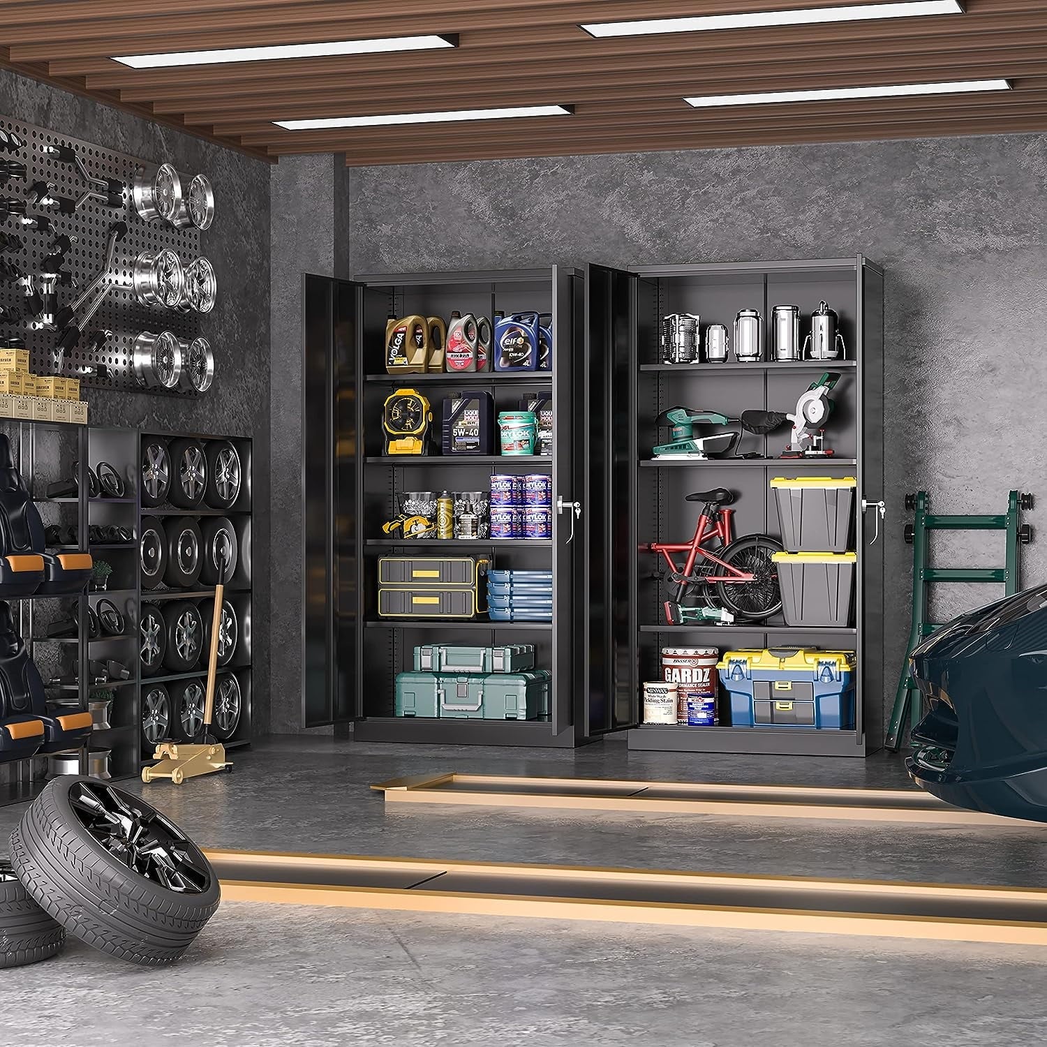 Metal Storage Cabinet with Locking Doors, 72" Tall, Black B350639