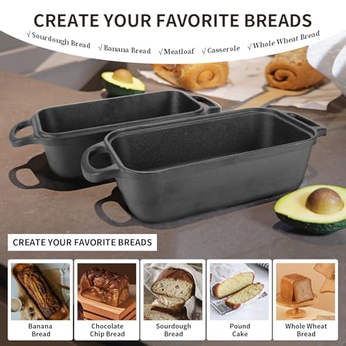 Cast Iron Bread Pan with Lid 9"x5", Set of 2 (Black) N777454