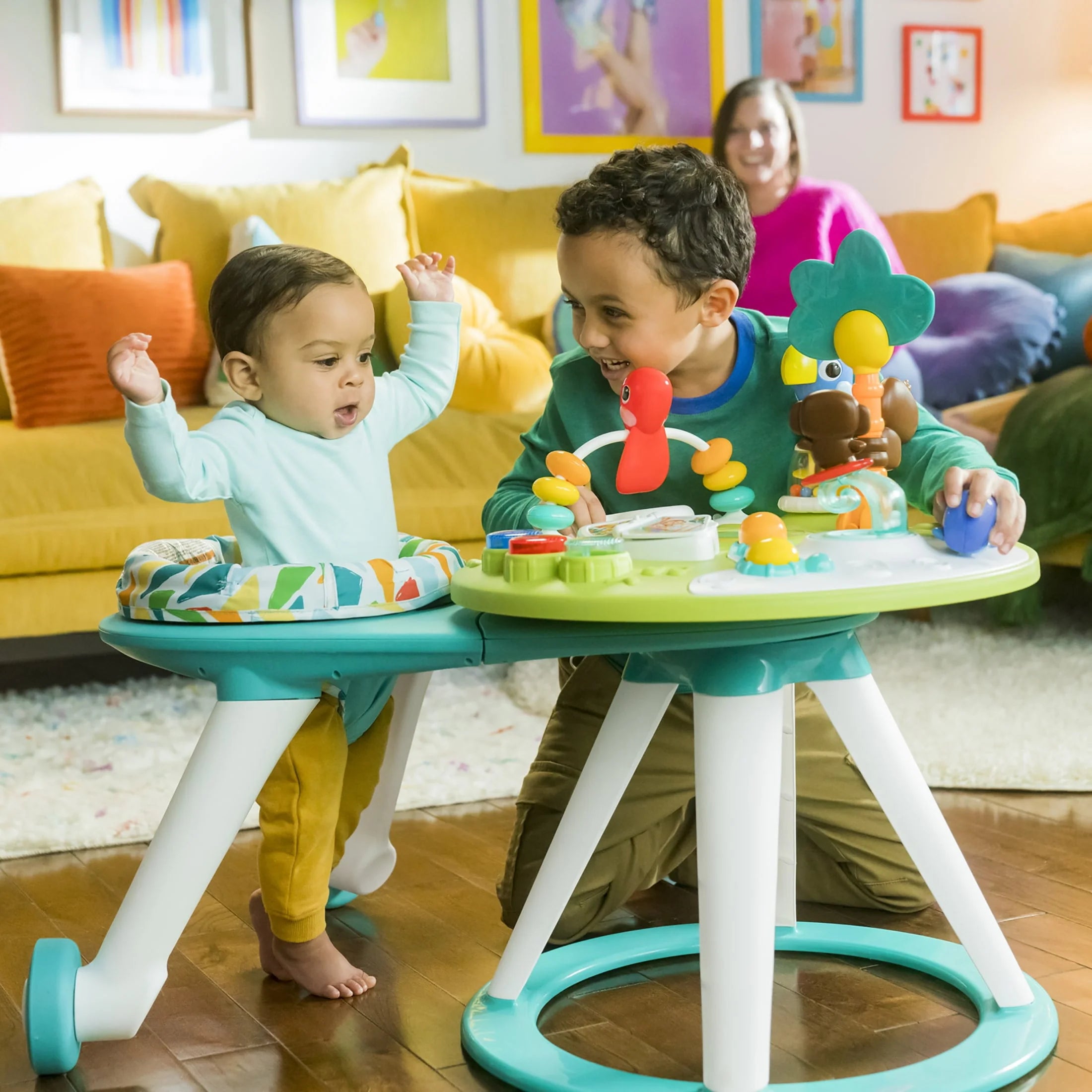 Bright Starts Around We Go 2-in-1 Baby Activity Center & Table, Tropic Coral J1927