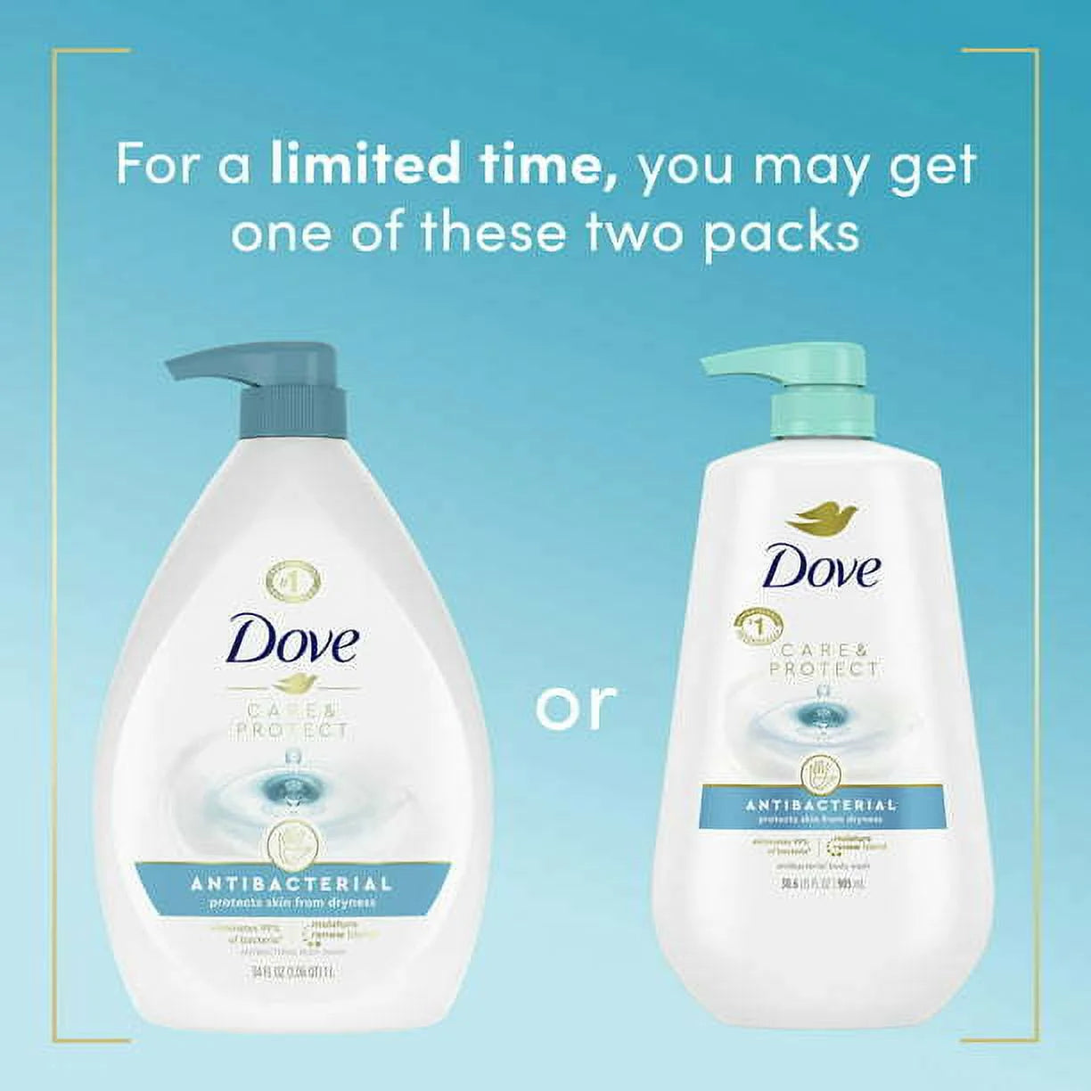 Dove Care & Protect Antibacterial Body Wash with Pump, 30.6 oz Y370306