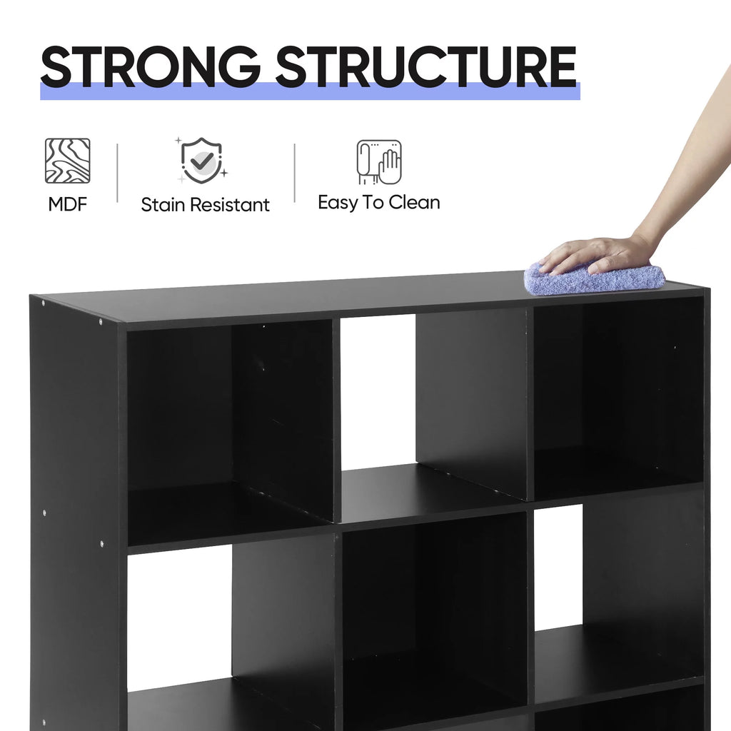 HomGarden 3-Tier 9 Cube Storage Organizer Wood Bookcase Cabinet Black A19933