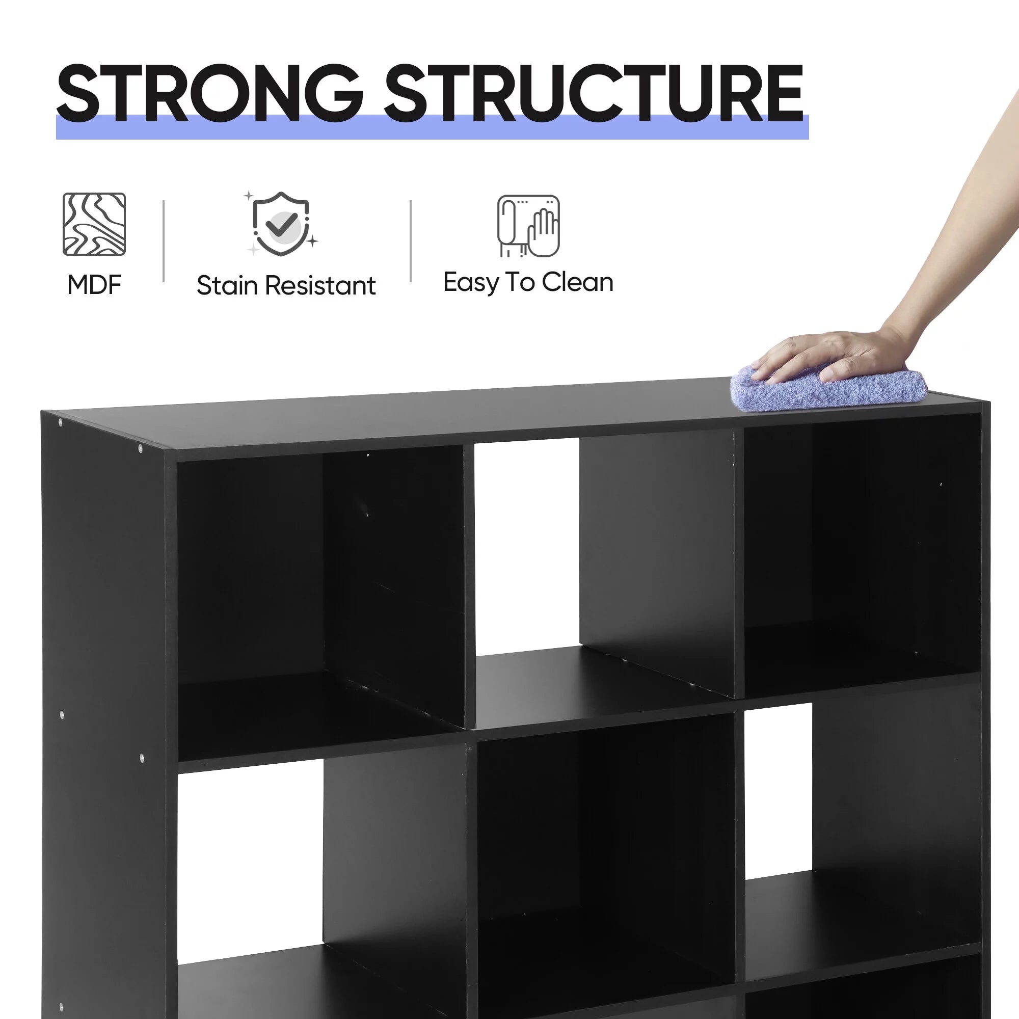 HomGarden 3-Tier 9 Cube Storage Organizer Wood Bookcase Cabinet Black A19933