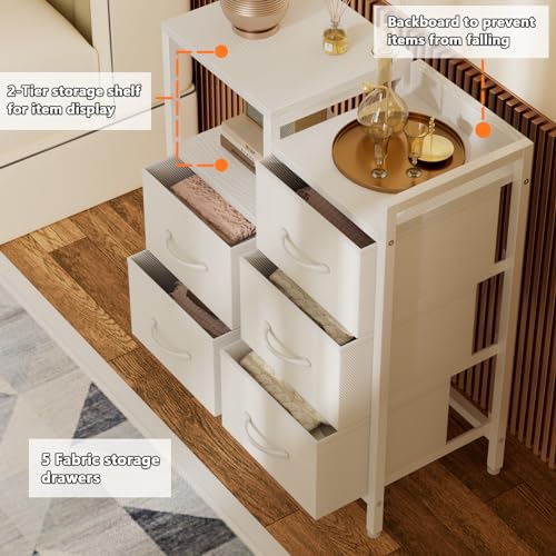 Furnulem 5 Drawer Black Fabric Dresser for Bedroom with Metal Frame D6974