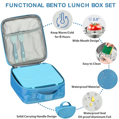 Bento Lunch Box Set for Kids with Soup Thermo, Leak-Proof, 4 Compartment, Black W97698