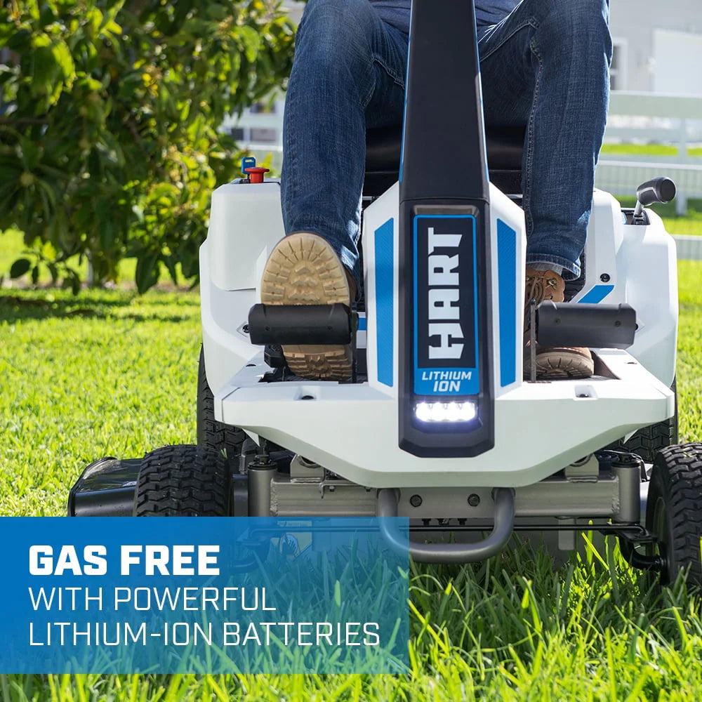 HART 80-Volt 30-inch Lithium-Ion Riding Lawn Mower Kit with Super Charger D621388