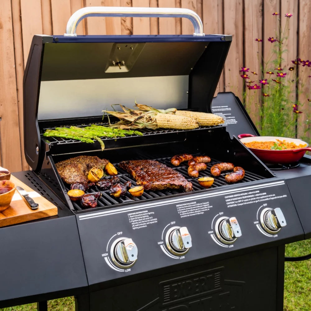 Expert Grill 4 Burner Propane Gas Grill with Side Burner, Blue L91857
