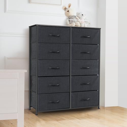 9 Drawer Dresser for Bedroom, Charcoal Black Fabric Storage Chest K84969