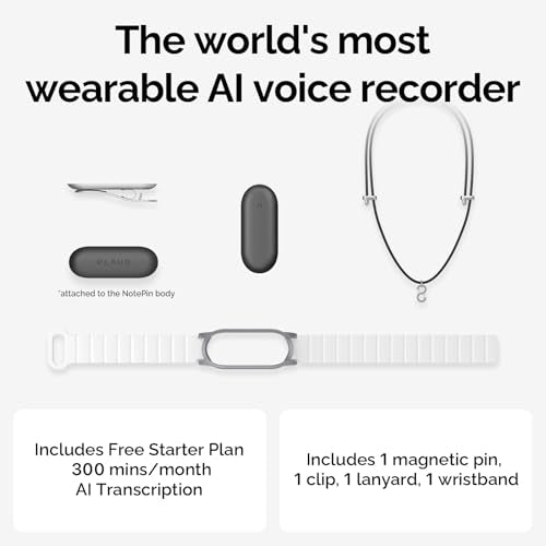 PLAUD NotePin AI Voice Recorder, 64GB, Lunar Silver R2605