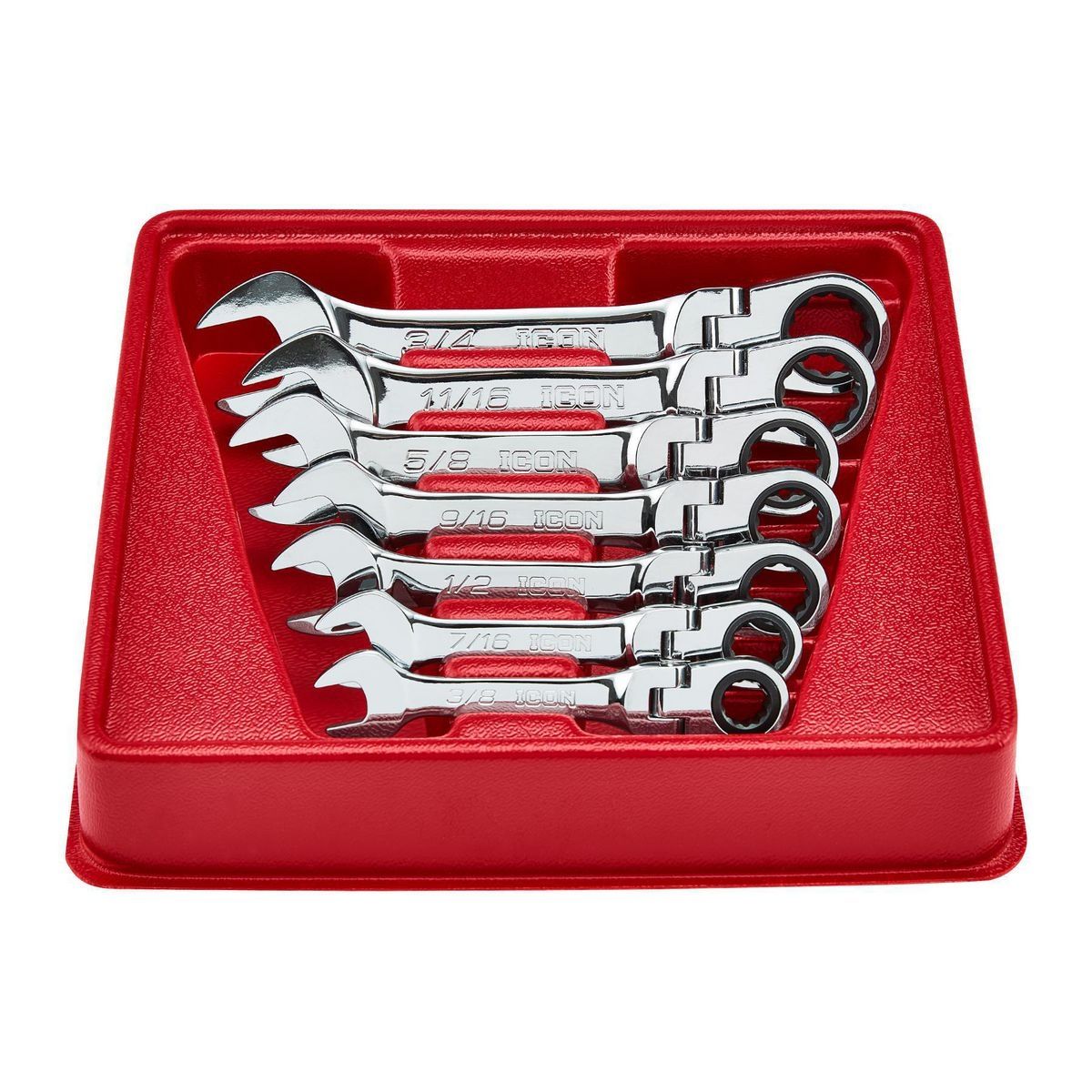 ICON Professional Stubby Flex Head SAE Ratcheting Wrench Set, 7-Piece C522