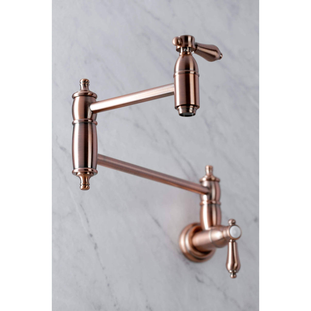 Kingston Brass Heirloom Wall Mount Pot Filler Kitchen Faucet Antique Copper B590