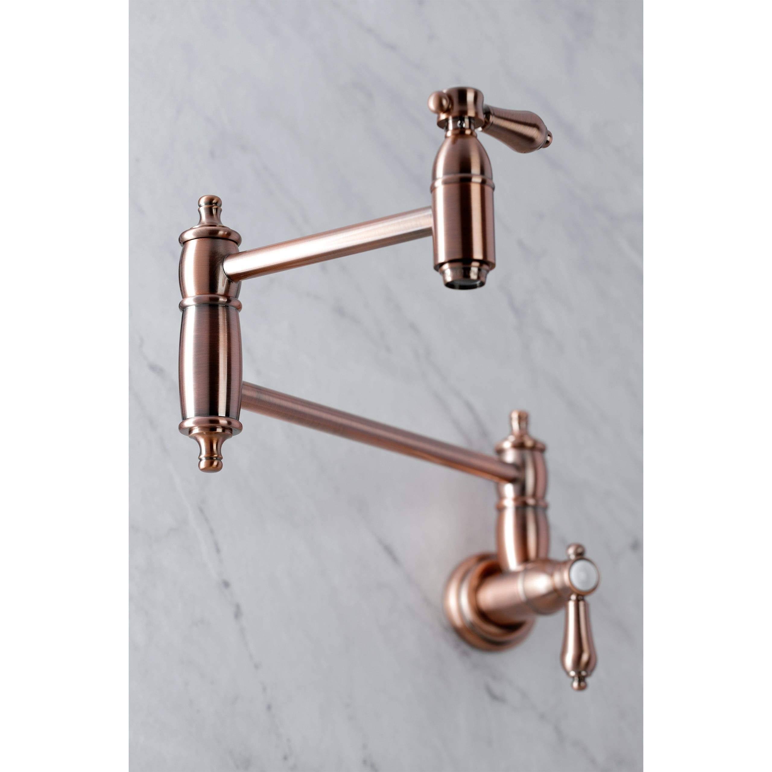 Kingston Brass Heirloom Wall Mount Pot Filler Kitchen Faucet Antique Copper B590