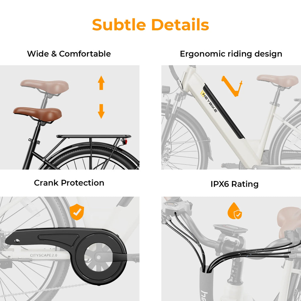 Heybike Cityscape 2.0 Electric Bike 500W 36V 13Ah Removable Battery 26" 7-Speed Commuter Bicycle X52974