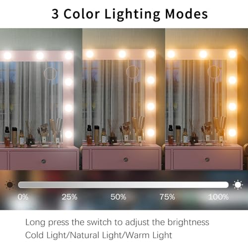 Vanity Desk with Power Outlet, LED Mirror, 11 Drawers and Chair, White H391193