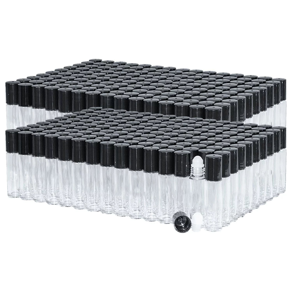 1/3 oz Clear Glass Roll-on Bottle with Black Cap L2864