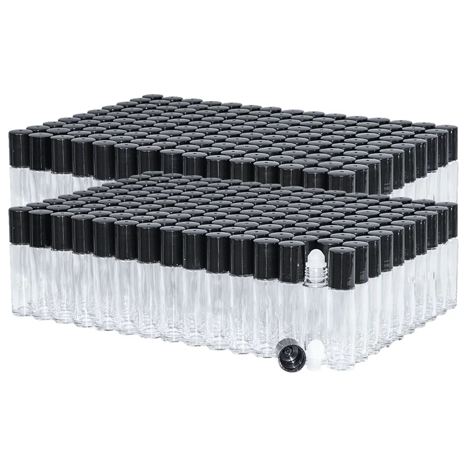 1/3 oz Clear Glass Roll-on Bottle with Black Cap L2864